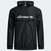 Ellesse Mont 2 Overhead Jacket in anthracite marl, front view showing the hood, 1/4 zip closure, front pouch pocket, and Ellesse logos.